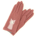 Alpaca pattern needle embroidery gloves - Pink