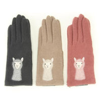 Alpaca pattern needle embroidery jersey gloves - Pink 