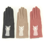 Alpaca pattern needle embroidery jersey gloves - Charcoal grey