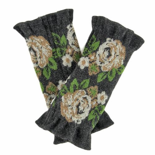 French made hand warmer big rose pattern - Charcoal x beige