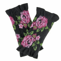 French made hand warmer big rose pattern - Black x pink