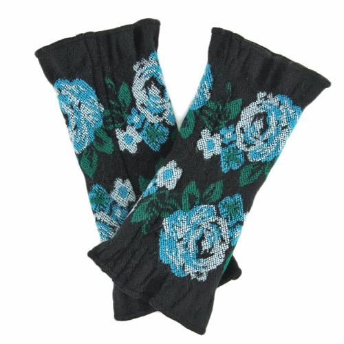 French made hand warmer big rose pattern - Black  x blue
