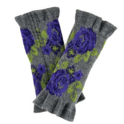 French made hand warmer big rose pattern - Grey x purple 
