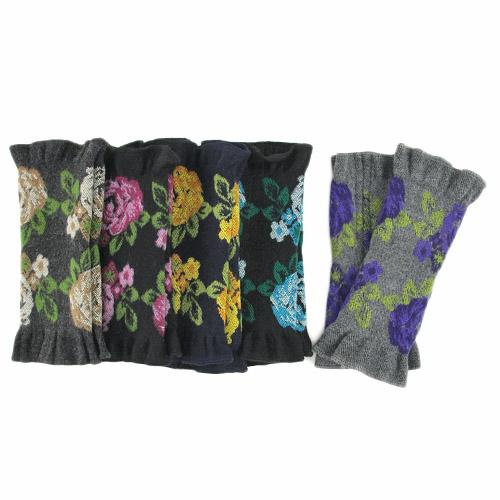 French made hand warmer big rose pattern - Black x pink