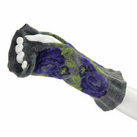 French made hand warmer big rose pattern - Grey x purple 