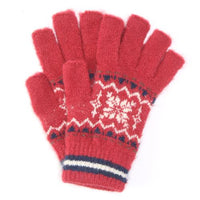 Out finger snow pattern knit gloves - Red