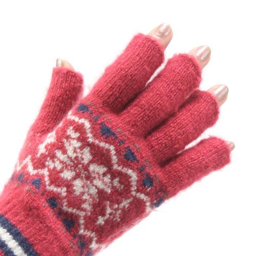 Out finger snow pattern knit gloves - Red