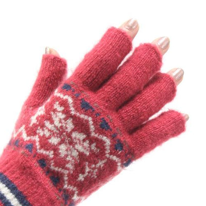 Out finger snow pattern knit gloves - Red