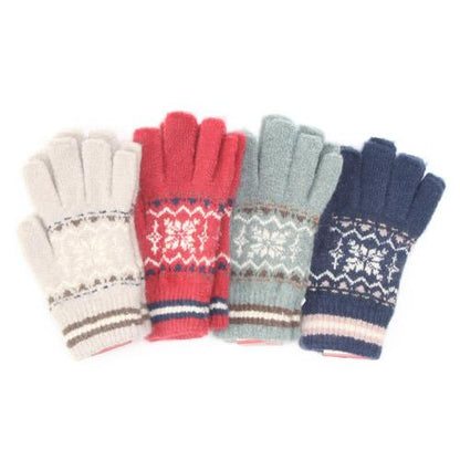 Out finger snow pattern knit gloves - Beige 