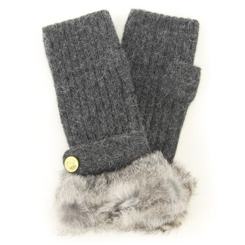 ELLE fur fingerless knit gloves - Charcoal grey