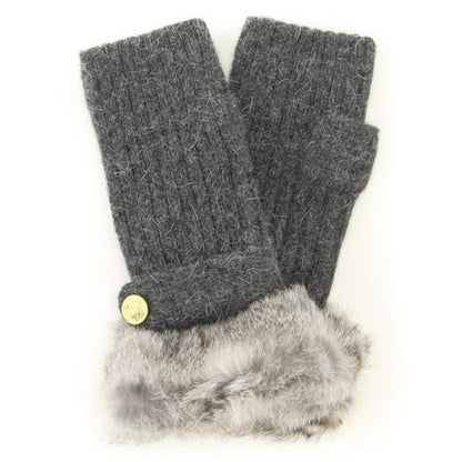 ELLE fur fingerless knit gloves - Charcoal grey