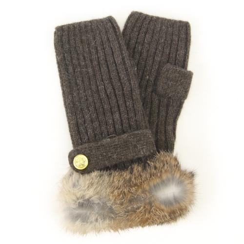 ELLE fur fingerless knit gloves - Dark brown