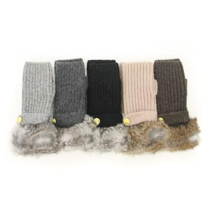 ELLE fur fingerless knit gloves - Dark brown