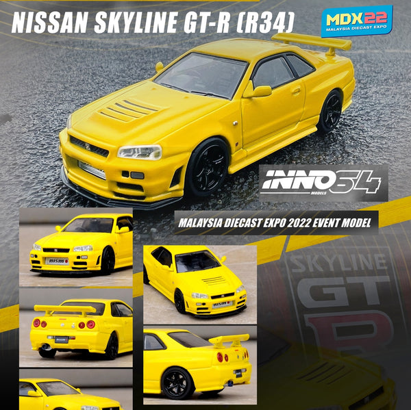 INNO64 1/64 NISSAN SKYLINE GT-R R34 Lighting Yellow Malaysia Diecast Expo 2022 Event Model IN64-R34-LYMS