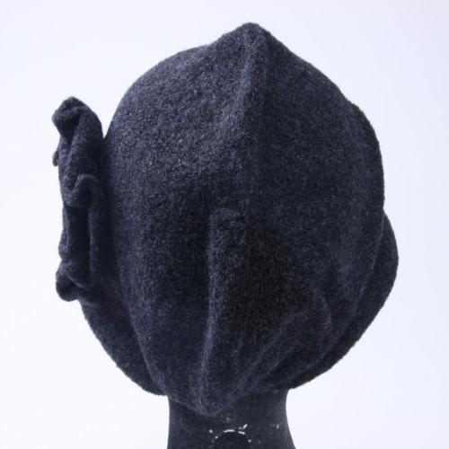 Knit hood cap with flowers - Black