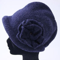 Knit hood cap with flowers - Blue