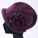 Knit hood cap with flowers - Purple 
