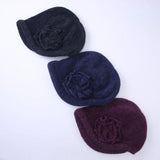 Knit hood cap with flowers - Black