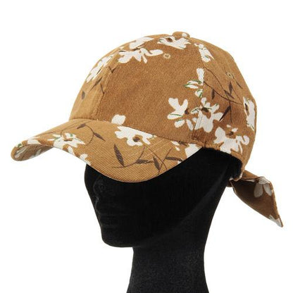 Corduroy Flower Pattern Cap - Camel
