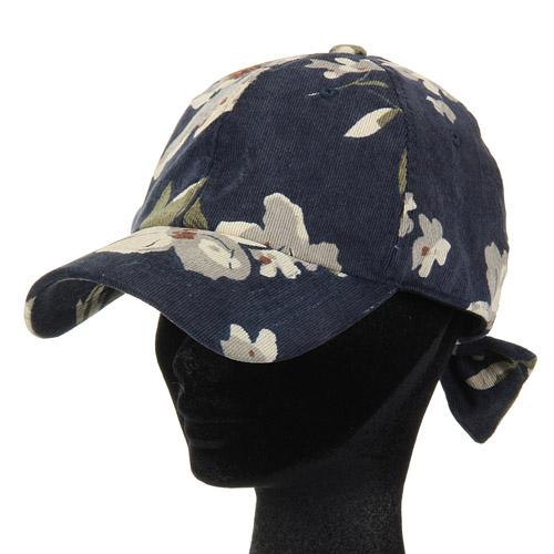 Corduroy Flower Pattern Cap - Navy blue 