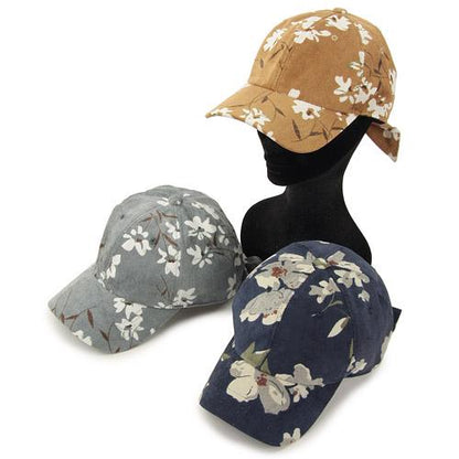 Corduroy Flower Pattern Cap - Grey 