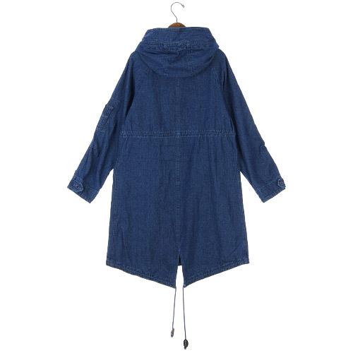 Denim Coat with Hood - Navy Blue
