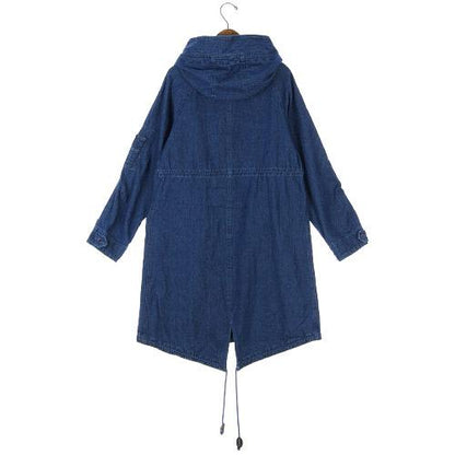 Denim Coat with Hood - Navy Blue