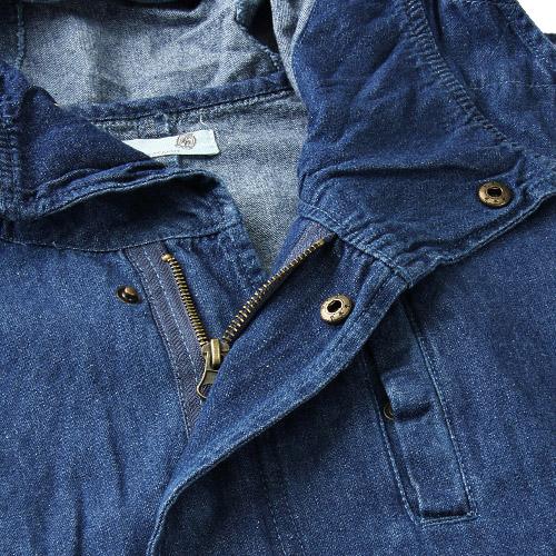Denim Coat with Hood - Navy Blue
