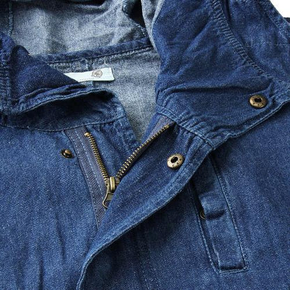 Denim Coat with Hood - Navy Blue