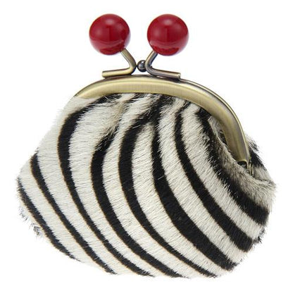 Leather pom pom pouch - Zebra