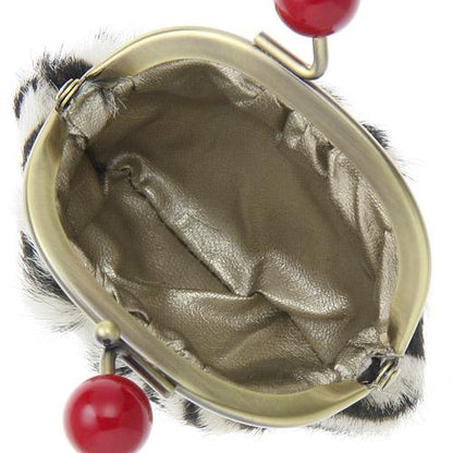 Leather pom pom pouch - Zebra