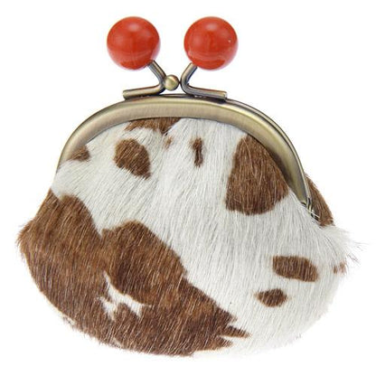 Leather pom pom pouch - cow