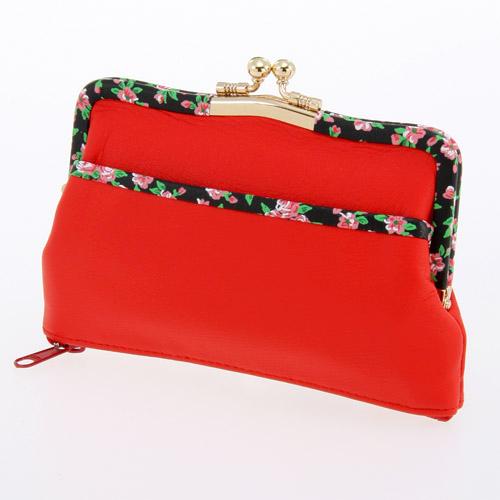 Small Rose Pattern Wallet - Black x Red