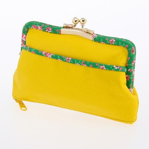 Small rose pattern wallet - Green x yellow