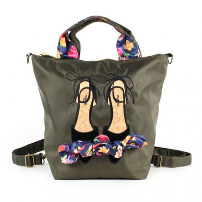 mis zapatos Flower Ribbon 3 Way Backpack - Khaki 