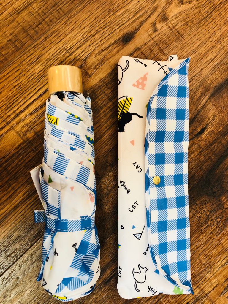 a.s.s.a Folding Umbrella with storage bag - Blue Cat & Fish