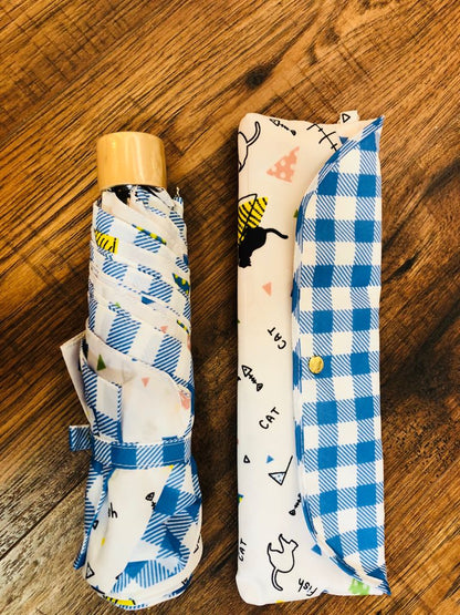 a.s.s.a Folding Umbrella with storage bag - Blue Cat & Fish