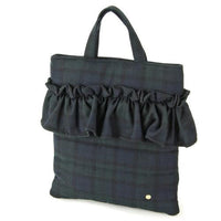 Wool furill vertical tote bag - Green check