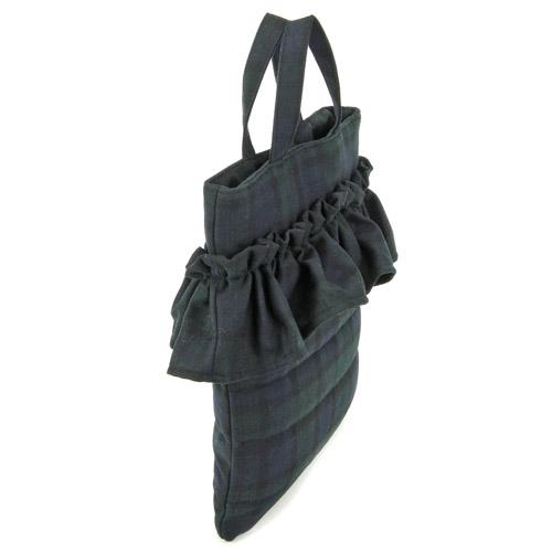 Wool furill vertical tote bag - Green check