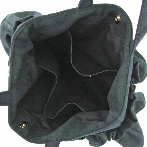 Wool furill vertical tote bag - Green check