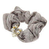 Beige Silver Lame Hair Scrunchies with Pearl