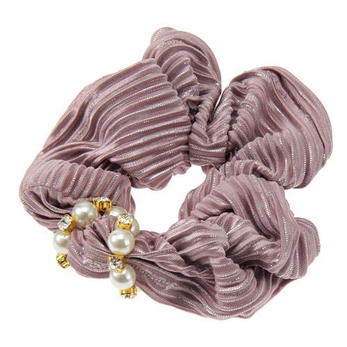 Pink Silver Lame Hair Scrunchies with Pearl