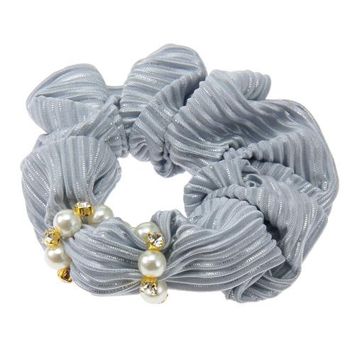 Blue Silver Lame Hair Scrunchies with Pearl 