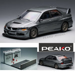 PEAKO64 1/64 Peako Model Mitsubishi 2006 Lancer Evolution VIII GREY with Tuning Parts and Car Park 64101