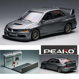 PEAKO64 1/64 Peako Model Mitsubishi 2006 Lancer Evolution VIII GREY with Tuning Parts and Car Park 64101