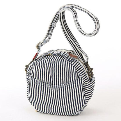 Round Denim Shoulder Bag - Stripe