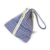 Denim triangle pouch - White stripe