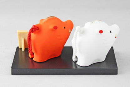 Double Pig Ornament with Display by Yakushigama