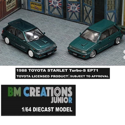 BM CREATIONS JUNIOR 1/64 Toyota 1988 Starlet  Turbo-S (EP71)  Green LHD 64B0129