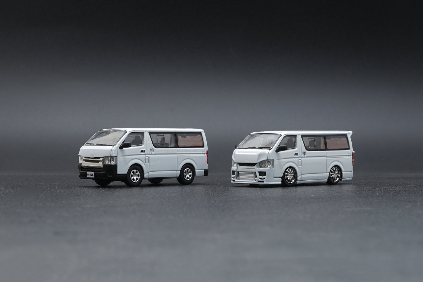 BM CREATIONS JUNIOR 1/64 Toyota 2015 Hiace KDH200V WHITE RHD with Extra Wheels, Lowering Parts and Body Kit 64B0142